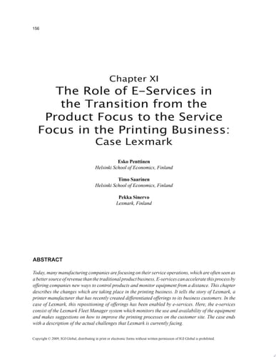 The Role of E-Services in the Transition from the Product Focus to the Service Focus in the Printing Business: Case Lexmark