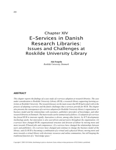 E-Services in Danish Research Libraries: Issues and Challenges at Roskilde University Library