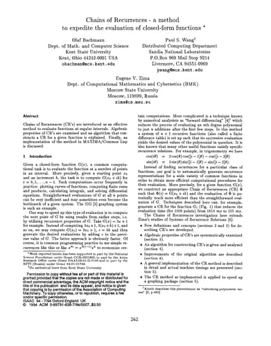 Proceedings of the 1994 Acm International Symposium on Symbolic and Algebraic Computation
