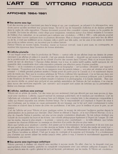 L' art de Vittorio Fiorucci : affiches 1964 - 1981 ; [Centre Culturel Canadien, Paris, 27 novembre 1981 - 17 janvier 1982]
