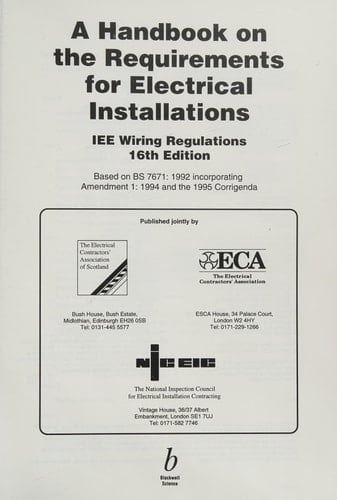A Handbook on the Requirements for Electrical Installations IEE Wiring Regulations, 16th Edition