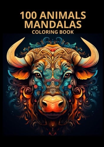 100 adult coloring mandalas, mandala coloring book, animal coloring book