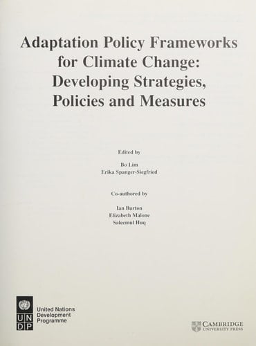 Adaptation Policy Frameworks for Climate Change Developing Strategies, Policies and Measures