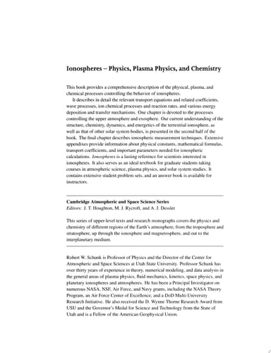 Ionospheres Physics, Plasma Physics, and Chemistry