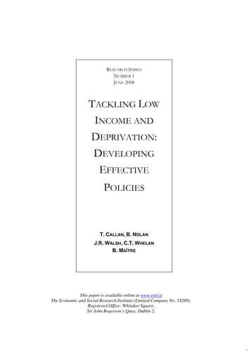 Tackling Low Income and Deprivation Developing Effective Policies