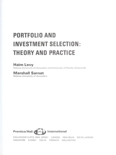 Teacher's Manual to Accompany Portfolio and Investment Selection Theory and Practice