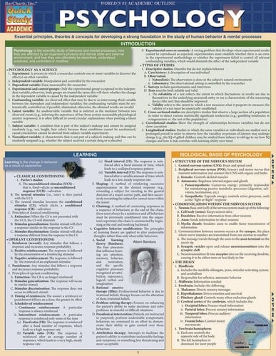 Psychology A QuickStudy Laminated Reference Guide