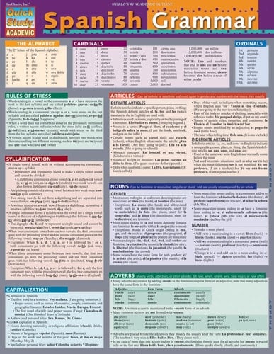 Spanish Grammar A QuickStudy Laminated Reference Guide