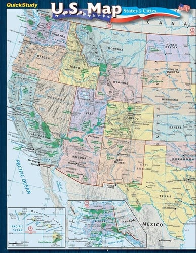 U. S. Map: States and Cities Guide QuickStudy Laminated Reference Guide