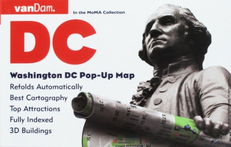 Washington DC Pop-Up Map by VanDam - Patented, laminated pocket city street map of Washington DC w/ all attractions, museums, monuments, sights, ... ... 2024 Edition Map