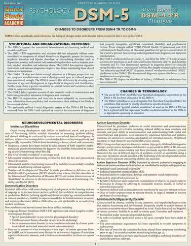 DSM-5 Overview of DSM-4 Changes QuickStudy Laminated Reference Guide