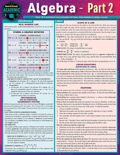 Algebra Part 2 A QuickStudy Laminated Reference Guide