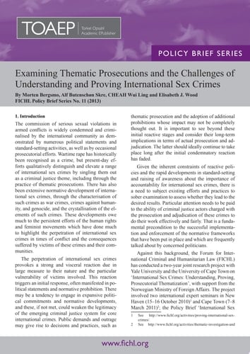 Examining Thematic Prosecutions and the Challenges of Understanding and Proving International Sex Crimes