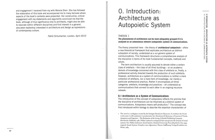 The Autopoiesis of Architecture, Volume I A New Framework for Architecture