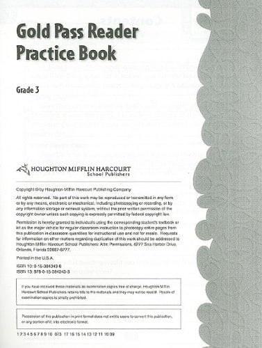 Storytown Gold Pass Reader Practice Book Grade 3