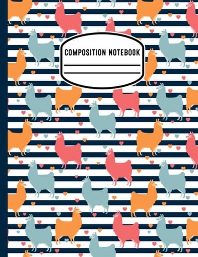 Composition Notebook: Cute Wide Ruled Paper Notebook Journal. Adorable Llama, Cactus & Succulents Wide Blank Lined Workbook for Teens Kids ... for Home School College for Writing Notes.