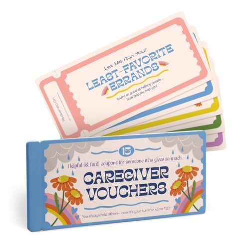 Em & Friends Care Giver Vouchers, Unique Caregiver Gift Coupon Book, 15 Perforated Vouchers