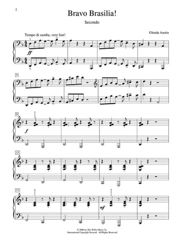 Bravo Brasilia! Nfmc 2024-2028 Selection 1 Piano, 4 Hands/Early Intermediate Level