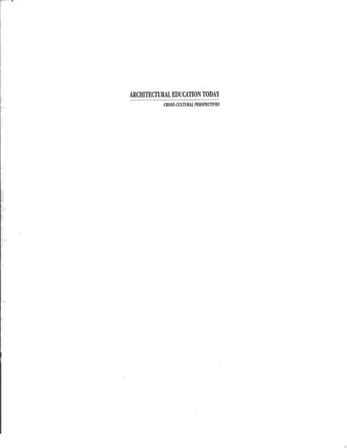 Architectural Education Today Cross-cultural Perspectives