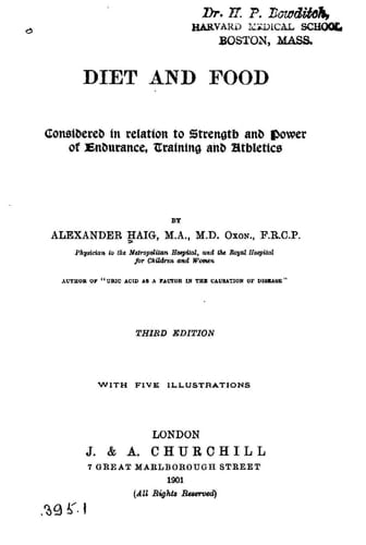 Diet and Food Considered in Relation to Strength and Power of Endurance, Training and Athletics