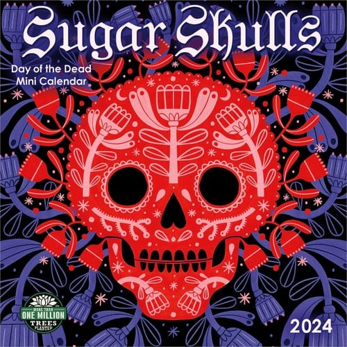 Sugar Skulls 2024 Mini Wall Calendar: Day of the Dead | Compact 7" x 14" Open | Amber Lotus Publishing