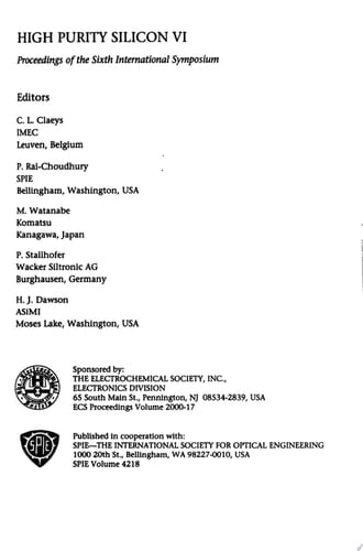 High Purity Silicon VI Proceedings of the Sixth International Symposium