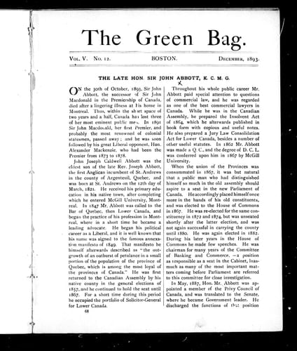 The late Hon. Sir John Abbott, K.C.M.G.