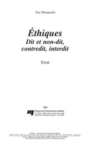 Éthiques dit et non-dit, contredit, interdit : essai
