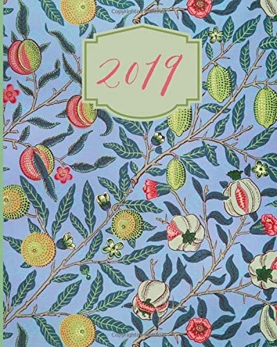 2019 Weekly Planner,Blue, Pomegranate ,Pattern,Floral, 8x10, Organizer, Agenda, Diary,Journal,Notebook,8x10