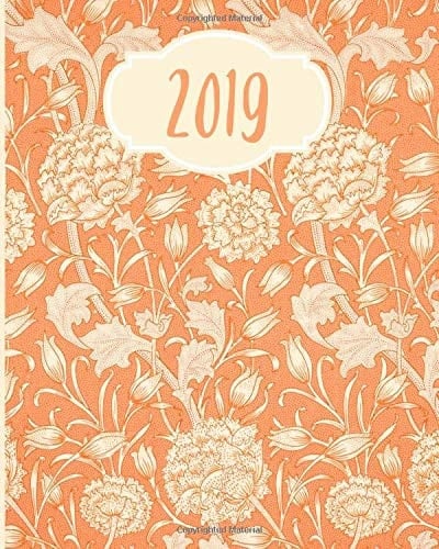 2019 Weekly Planner,Orange,Pattern,Floral, 8x10, Organizer, Agenda, Diary,Journal,Notebook,8x10