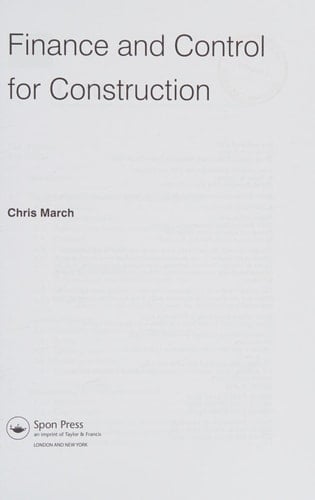 Finance and Control for Construction