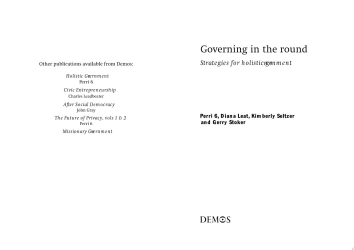 Governing in the Round Strategies for Holistic Government