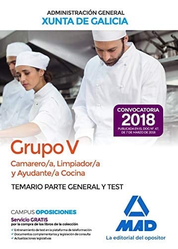 Camarero/a, Limpiador/a y Ayudante/a Cocina (Grupo V) de la Xunta de Galicia. Temario parte general y test (Spanish Edition)