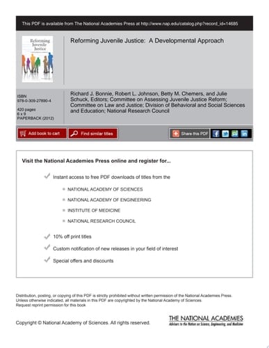 Reforming Juvenile Justice A Developmental Approach