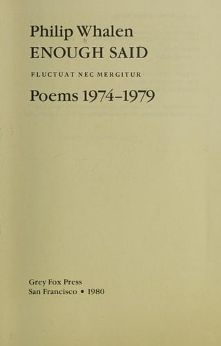 Enough said: Fluctuat nec mergitur : poems 1974-1979