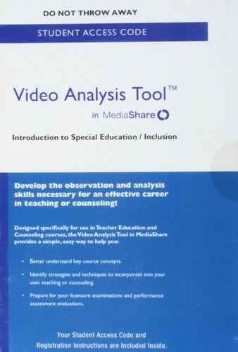 Video Analysis Tool for Introduction to Special Education/Inclusion in MediaShare -- ValuePack Access Card