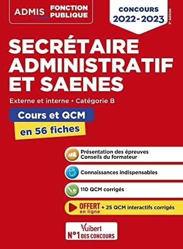 Secrétaire administratif et SAENES, externe et interne, catégorie B Cours et QCM