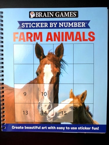Brain Games - Sticker by Number: Farm Animals (Easy - Square Stickers) Create Beautiful Art with Easy to Use Sticker Fun!