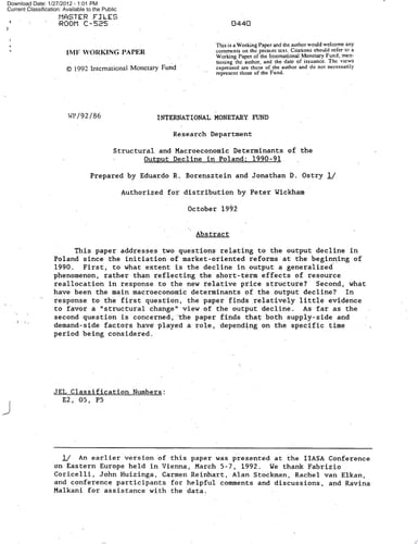 Structural and Macroeconomic Determinants of the Output Decline in Poland 1990-91