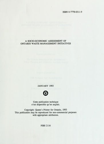 A Socio-economic Assessment of Ontario Waste Management Initiatives : Report