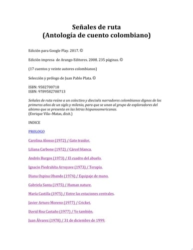 Señales de ruta antología de cuento colombiano
