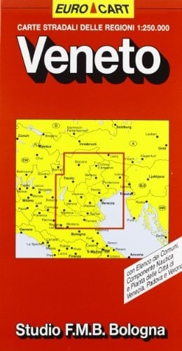Carte stradali delle regioni 1:250.000 con elenco dei comuni, componente nautica e pianta delle città di Venezia, Pàdova e Verona. Veneto