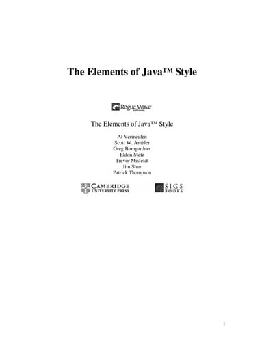 The Elements of Java Style (Sigs Reference Library)
