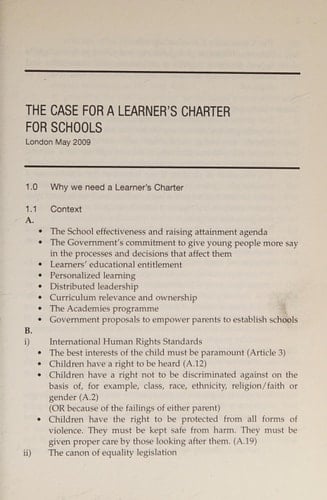 The Case for a Learner's Charter for Schools