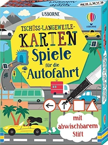 Tschüss-Langeweile-Karten: Spiele für die Autofahrt mit abwischbarem Stift