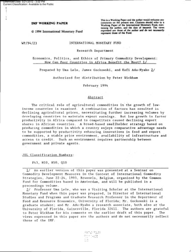 Economics, Politics, and Ethics of Primary Commodity Development How Can Poor Countries in Africa Benefit the Most?