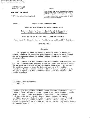 Interest Rates in Mexico The Role of Exchange Rate Expectations and International Creditworthiness