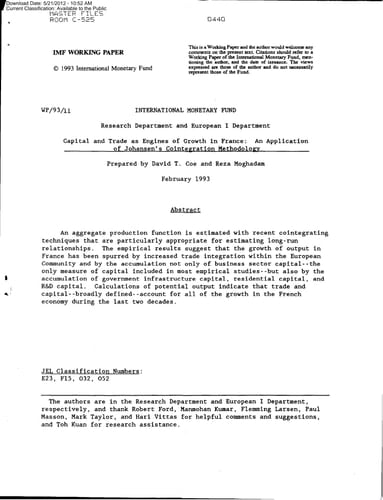 Capital and Trade As Engines of Growth in France An Application of Johansen's Cointegration Methodology