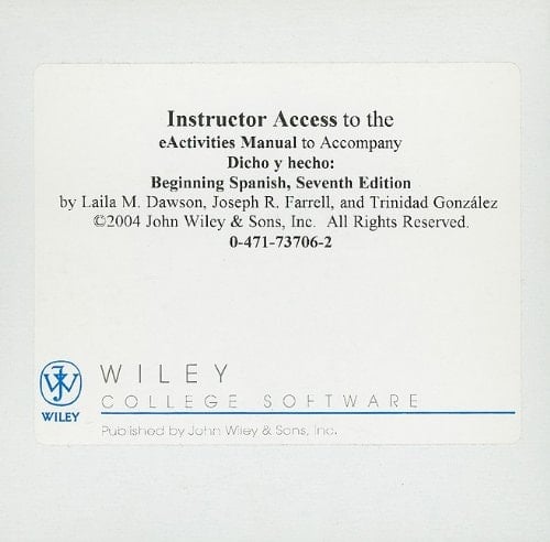 Dicho 7e Instructors Reg Card For Quia Activities Manual, To Accompany Dicho Y Hecho Beginning Spanish, 7th Edition