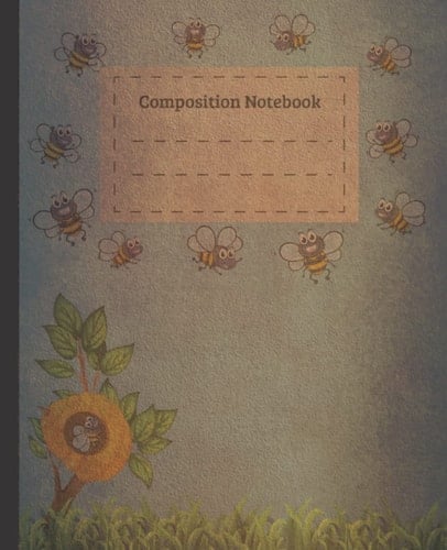 Composition Notebook: college ruled vintage bee themed premium journal for students, teachers, girls, boys, kids, office work classwork । Flying bee illustration । 7.5" x 9.25" 120 pages
